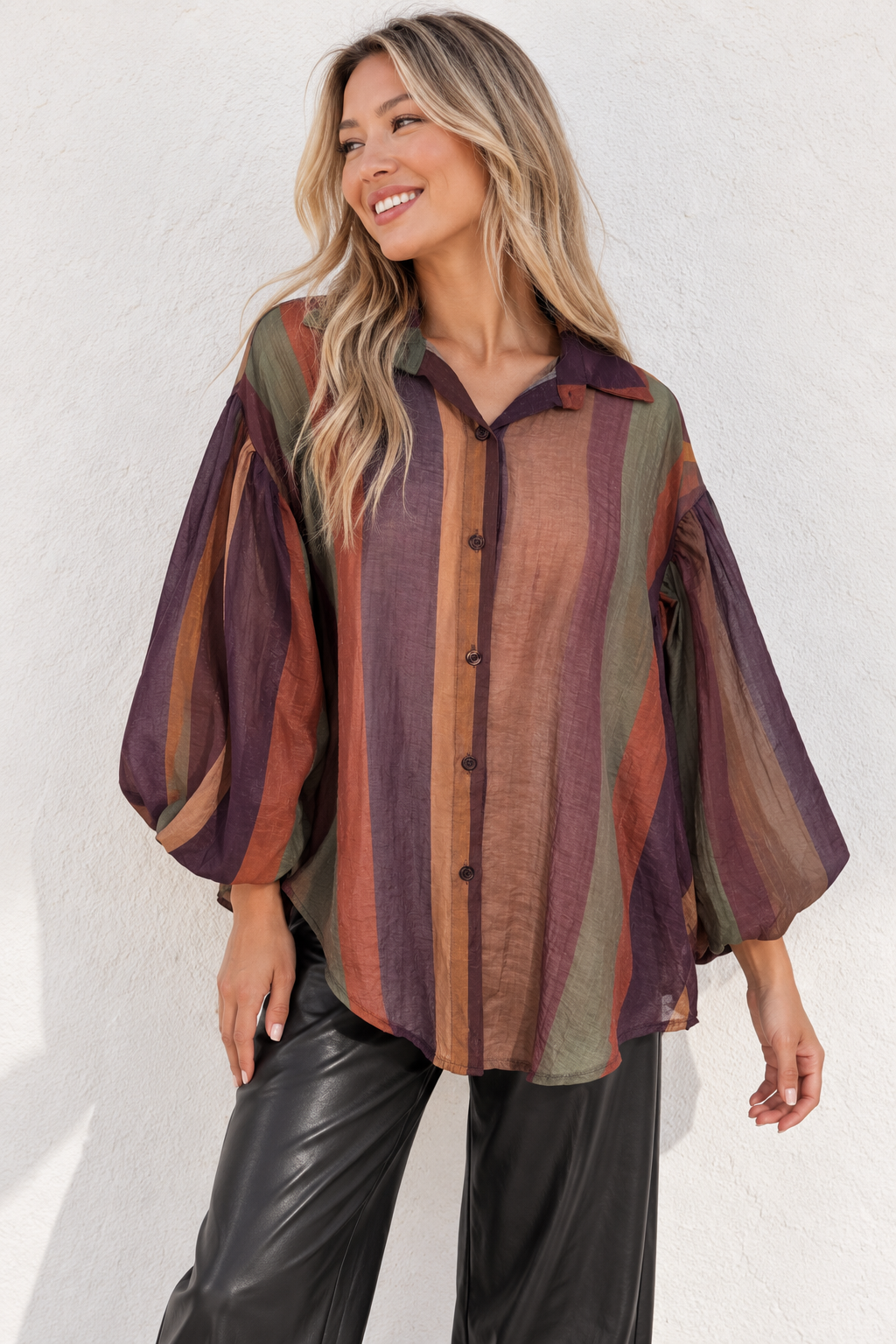 Anita Block Stripe Shirt Aubergine