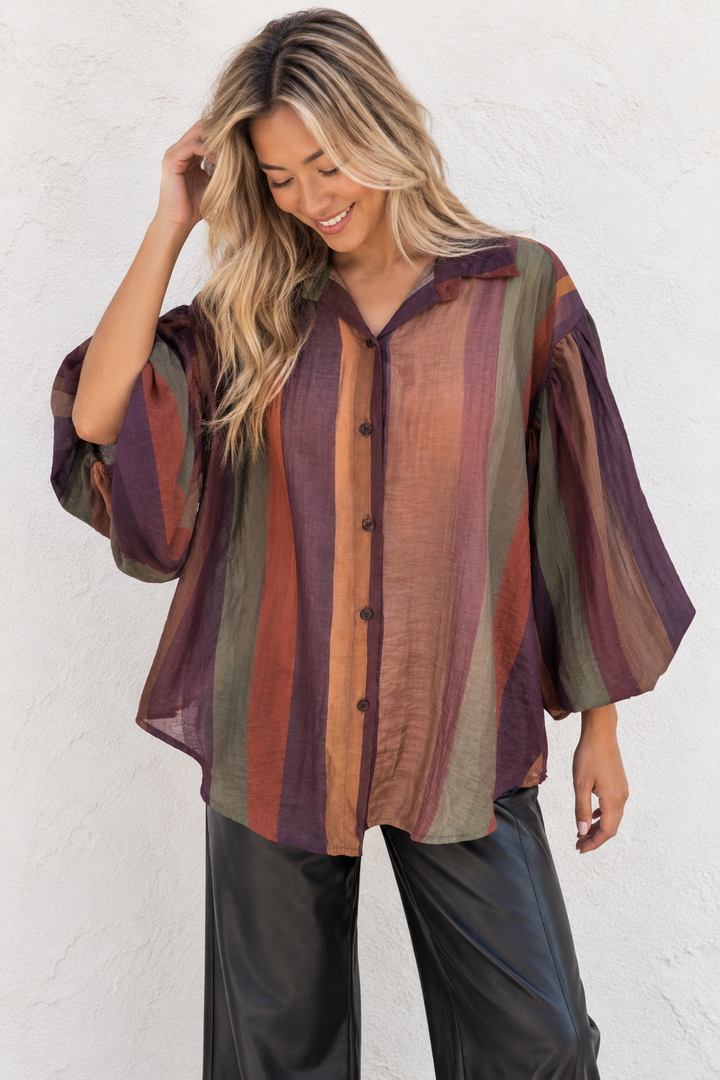 Anita Block Stripe Shirt Aubergine