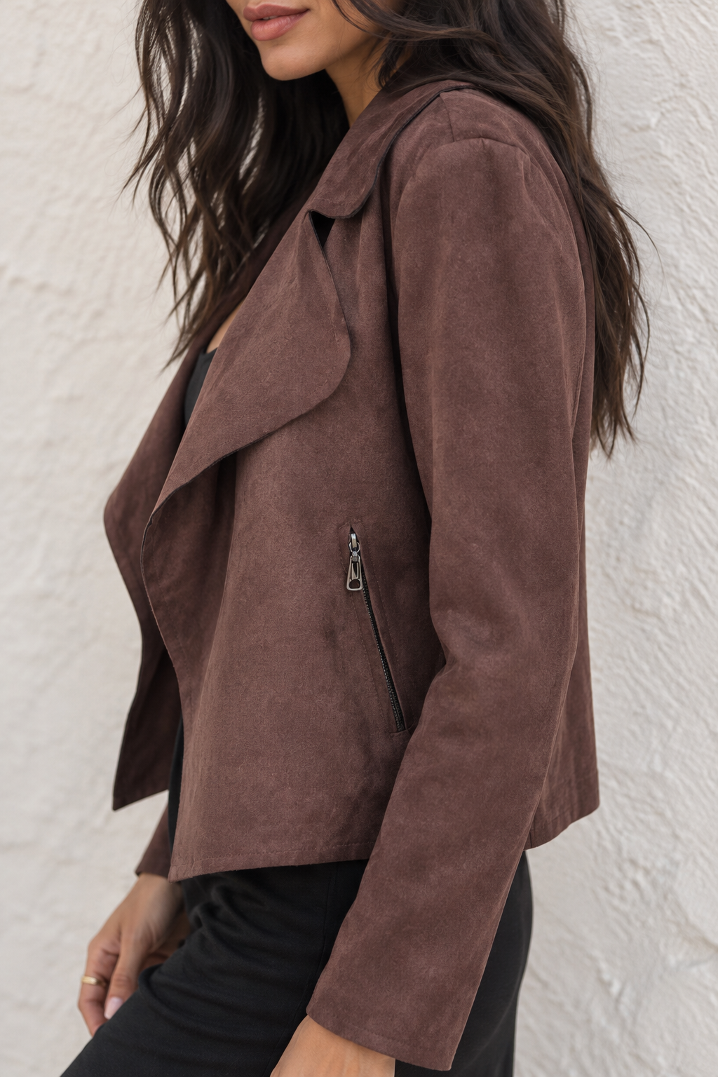 Verona Faux Suede Waterfall Jacket Chocolate