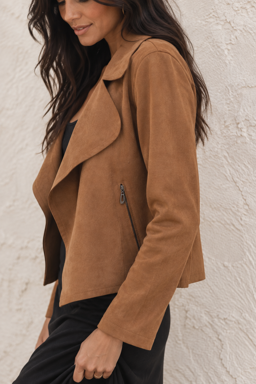 Verona Faux Suede Waterfall Jacket Tan