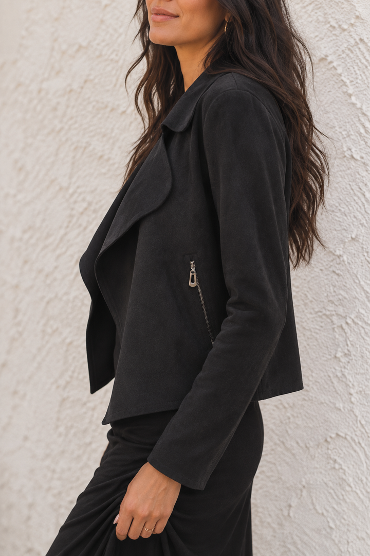 Verona Faux Suede Waterfall Jacket Black