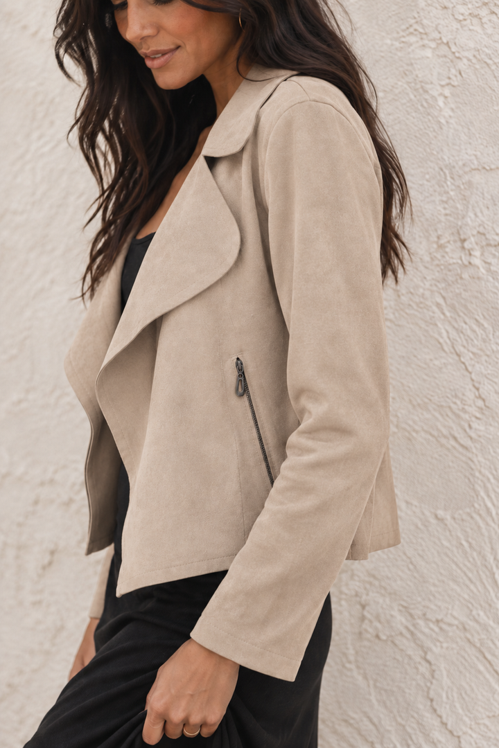 Verona Faux Suede Waterfall Jacket Beige