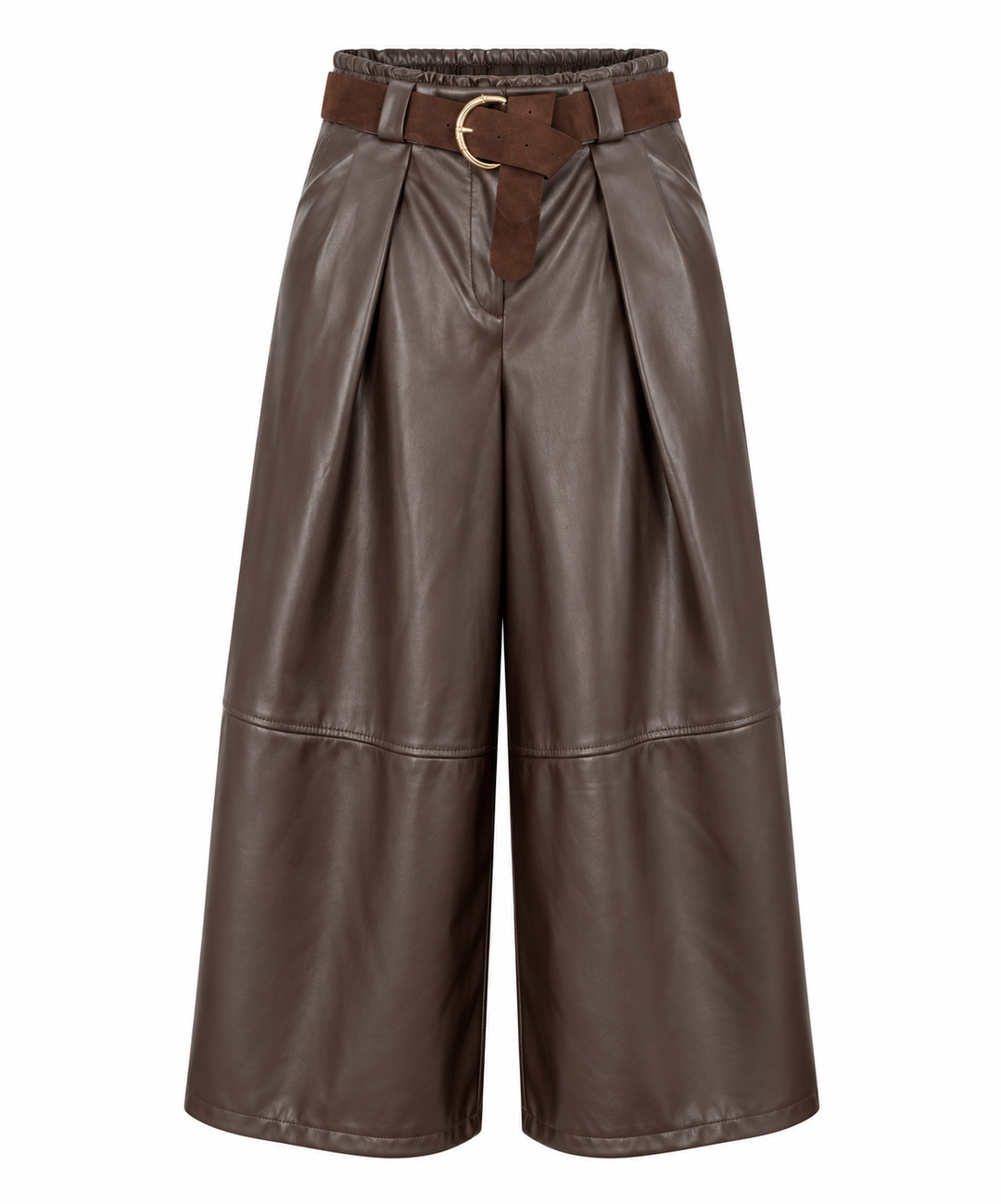 Alina Leather Look Belted Culottes Chocolate