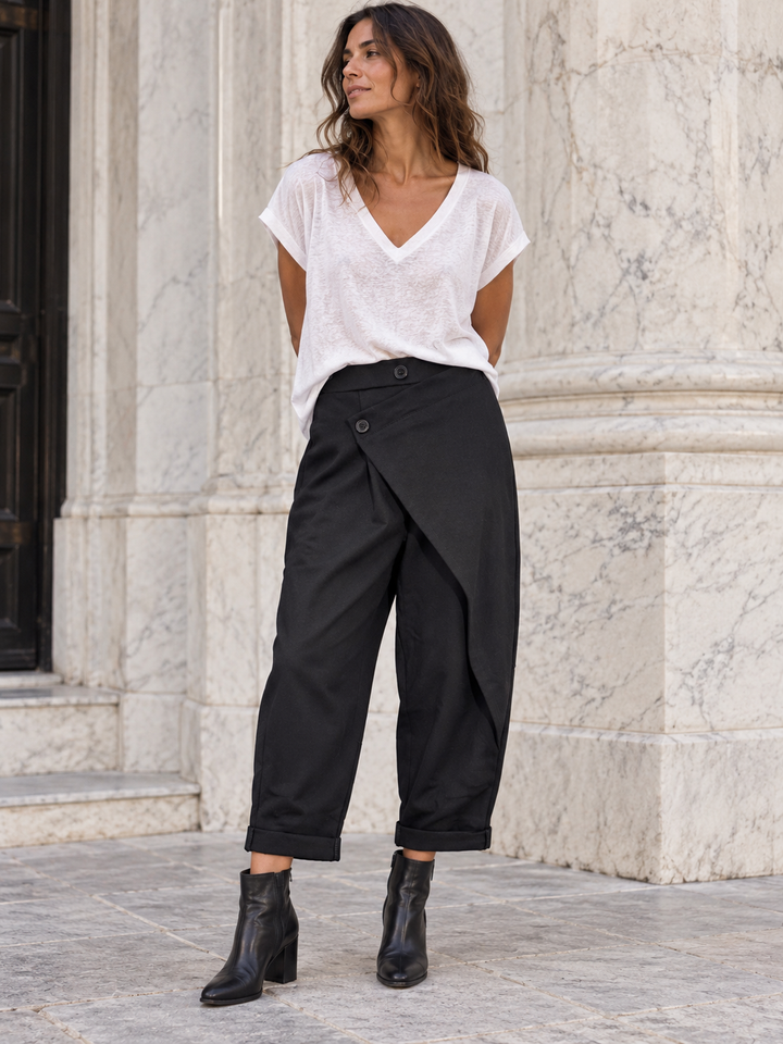 Clara Asymmetric Wrap Trousers Black