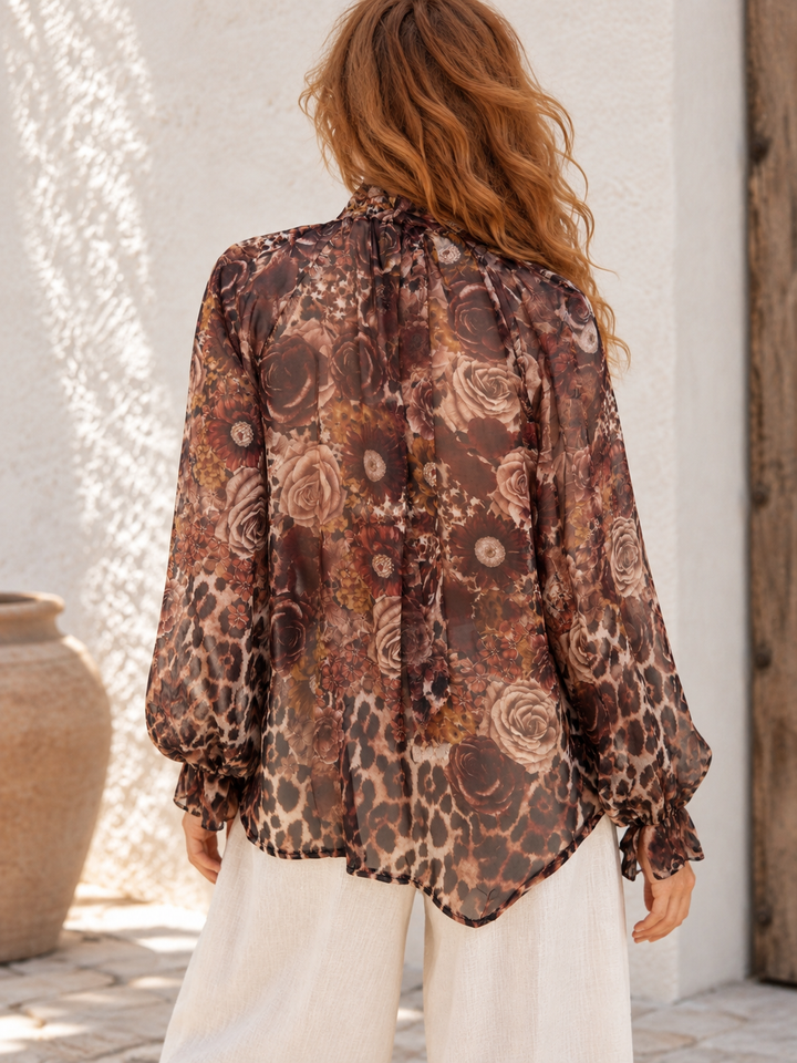 Leopard Floral Tie Top Chocolate