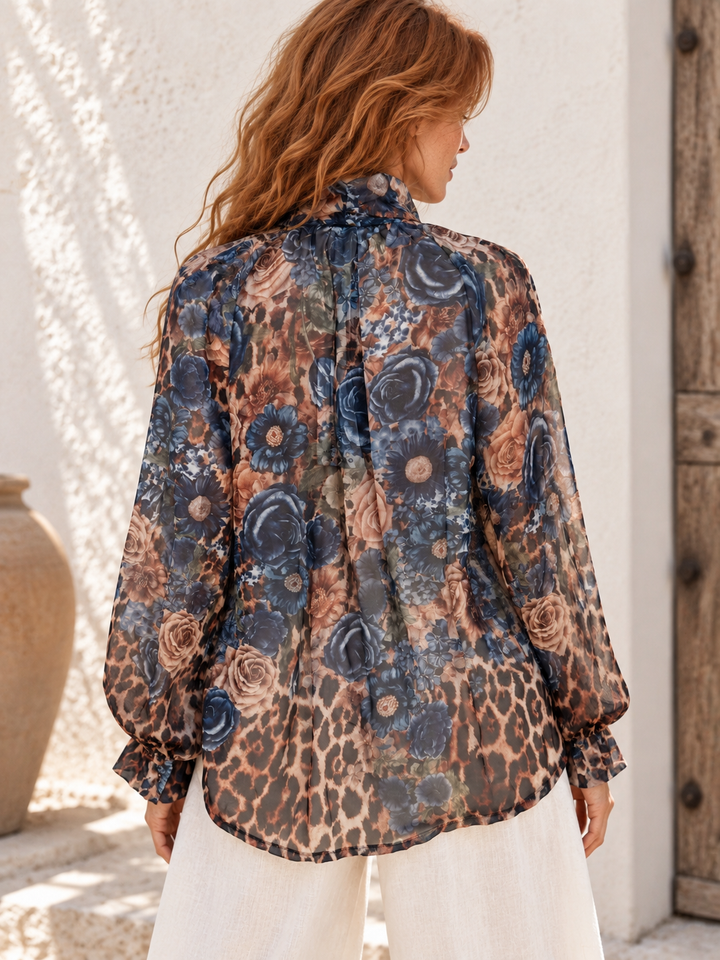 Leopard Floral Tie Top Navy
