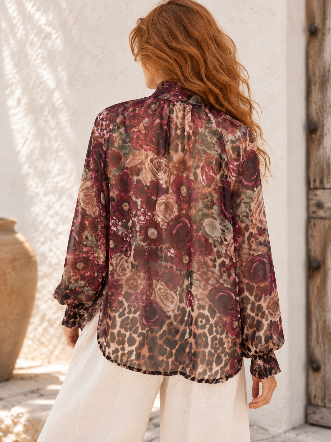 Leopard Floral Tie Top Cherry