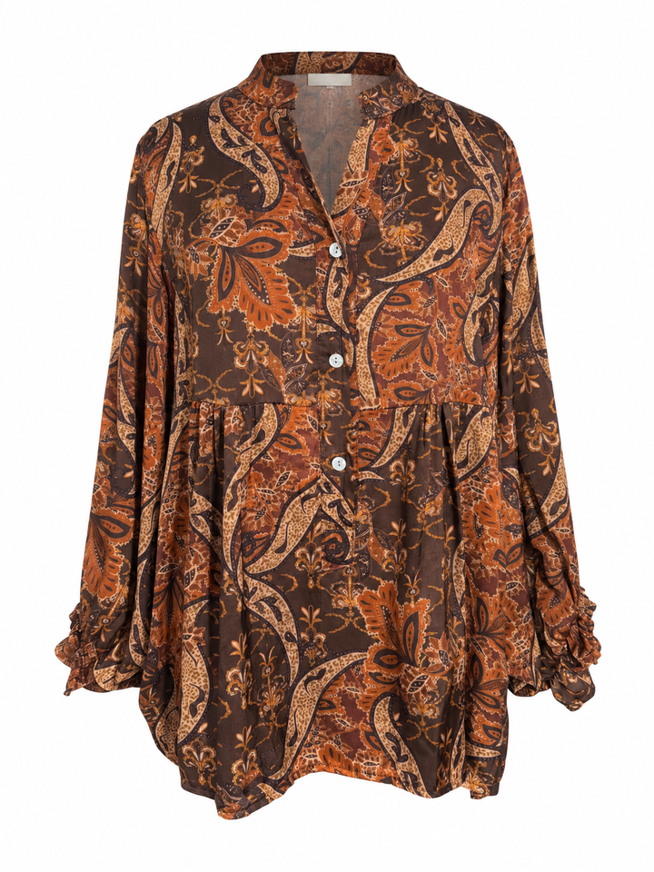 Bianca Paisley Buttoned Top Chocolate