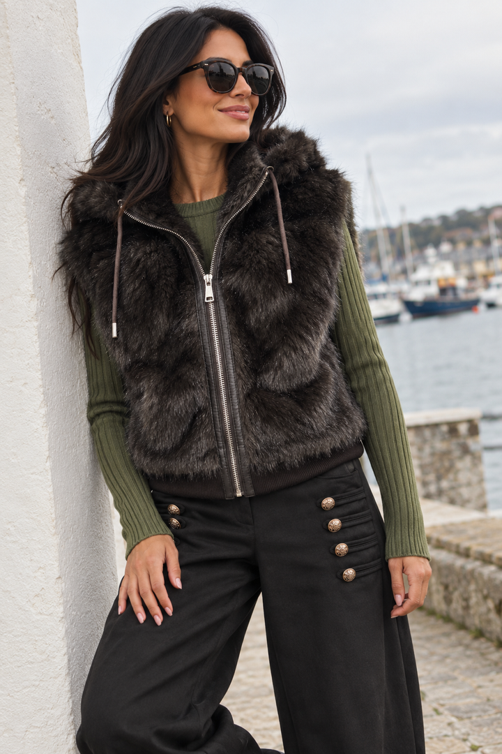 Pixie Faux Fur Luxe Gilet Chocolate