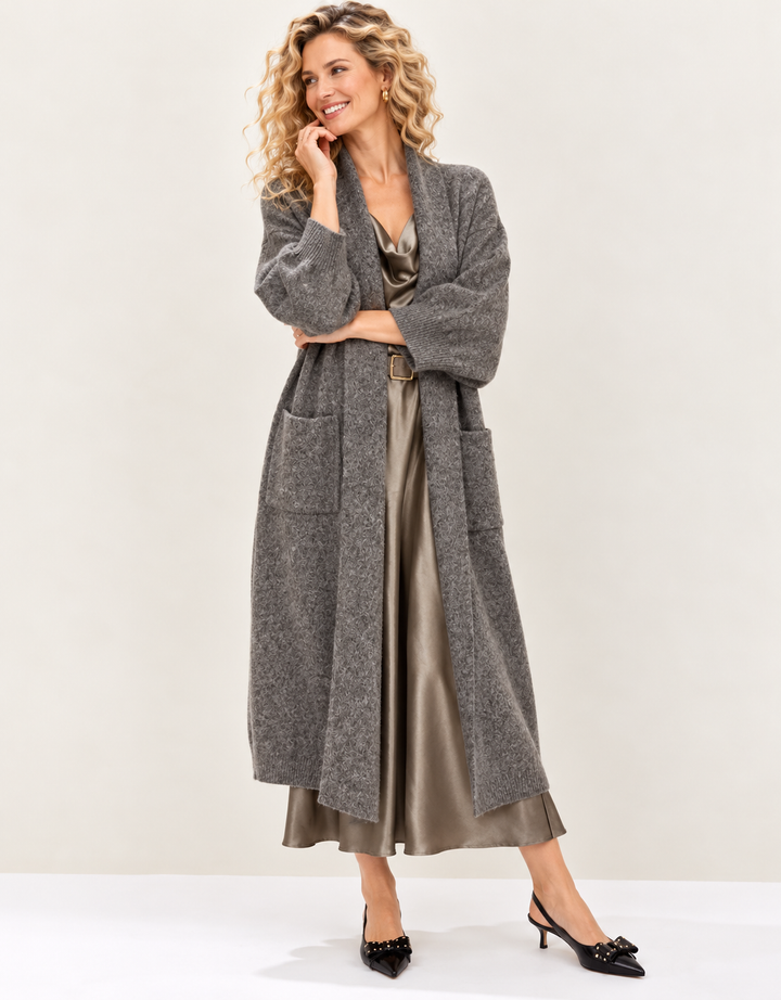 Stephanie Longline Cardigan Greige