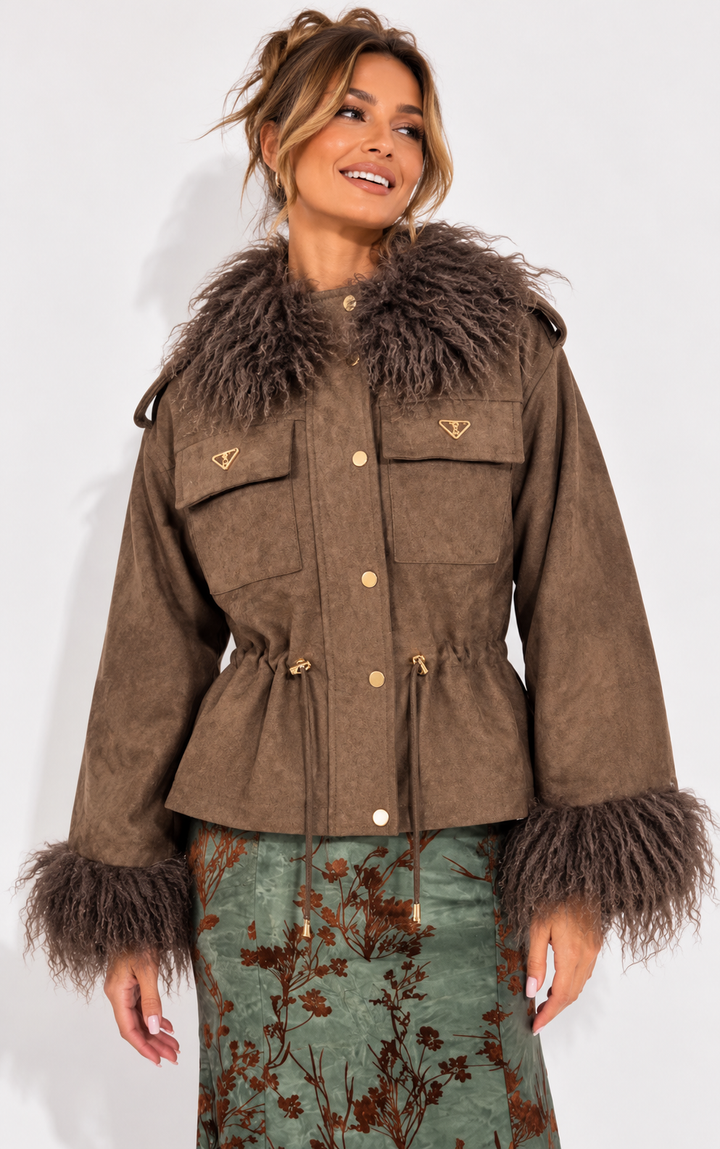 Rebel Luxe Faux Suede Jacket Chocolate