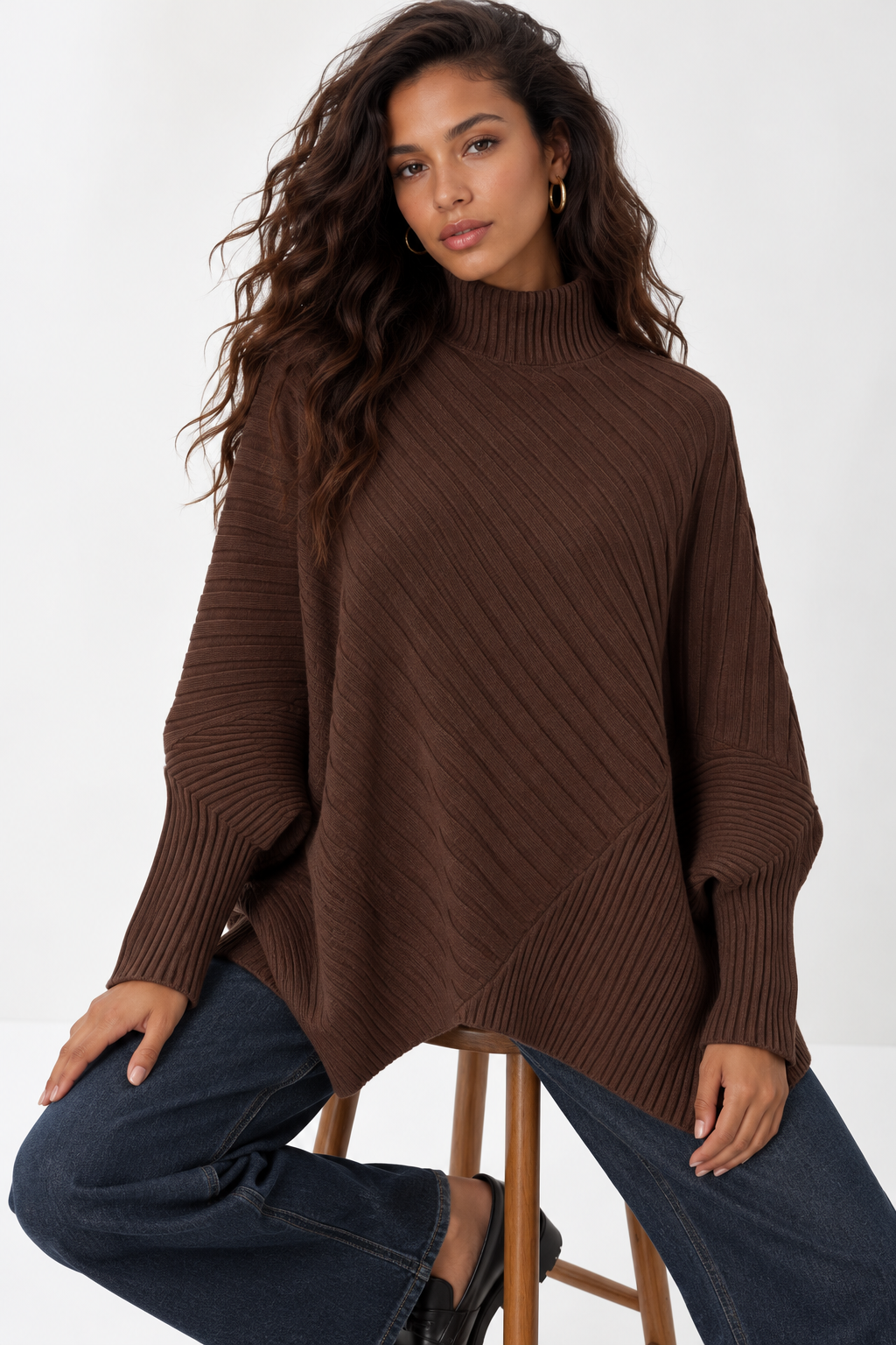 Libbie Ribbed Batwing Jumper Chocolate