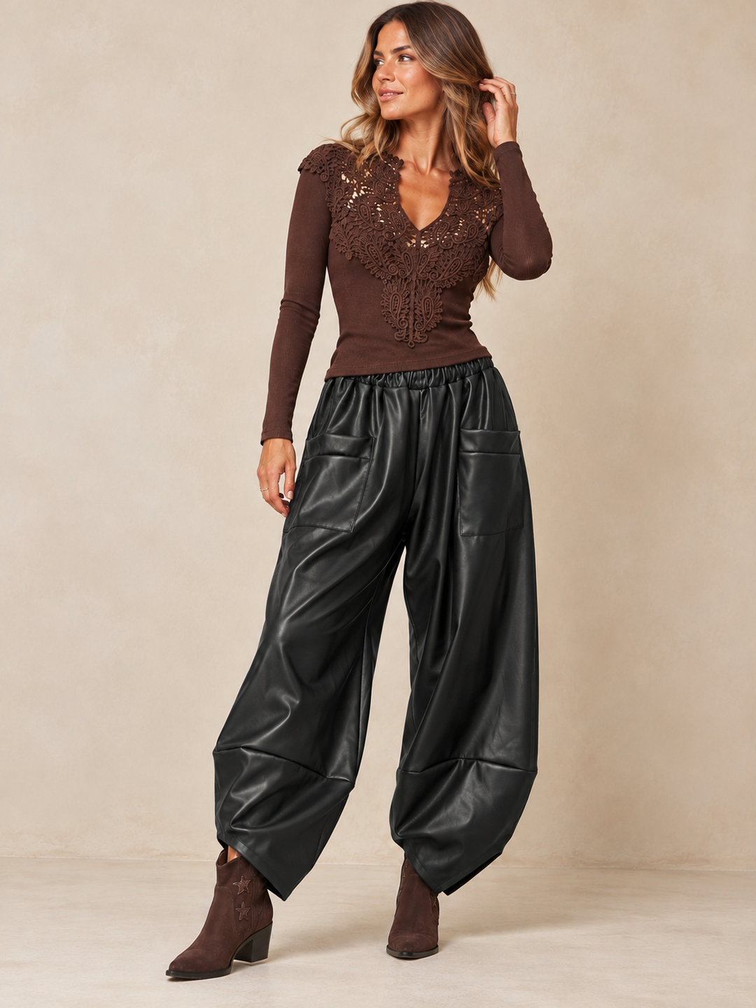 Tahlia Faux Leather Trouser Black