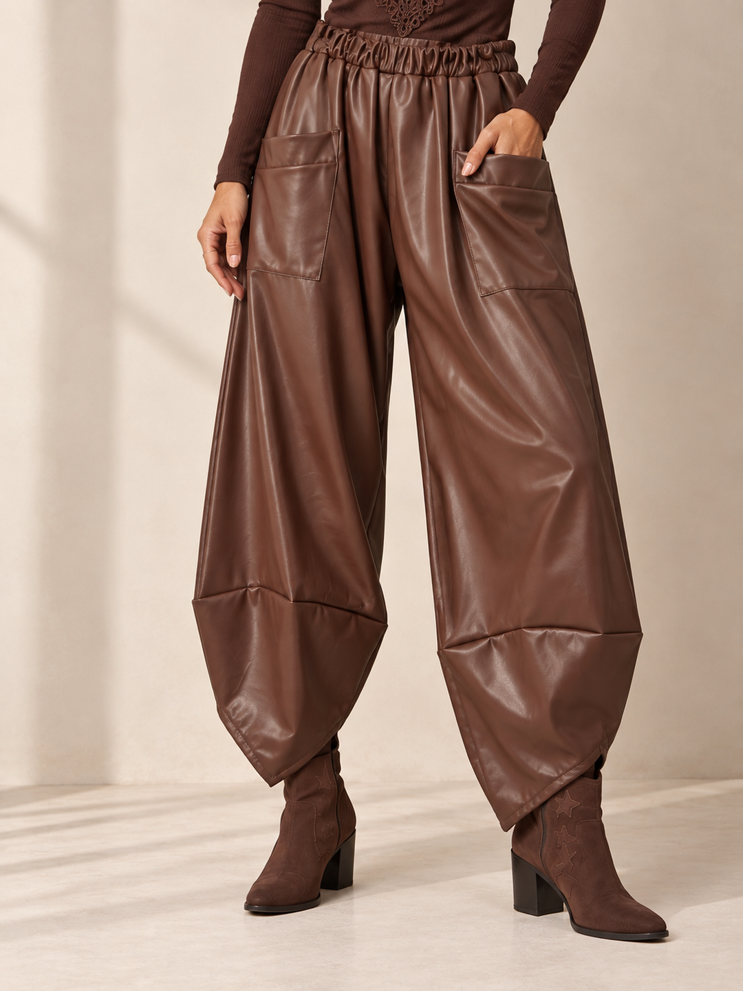 Tahlia Faux Leather Trouser Chocolate