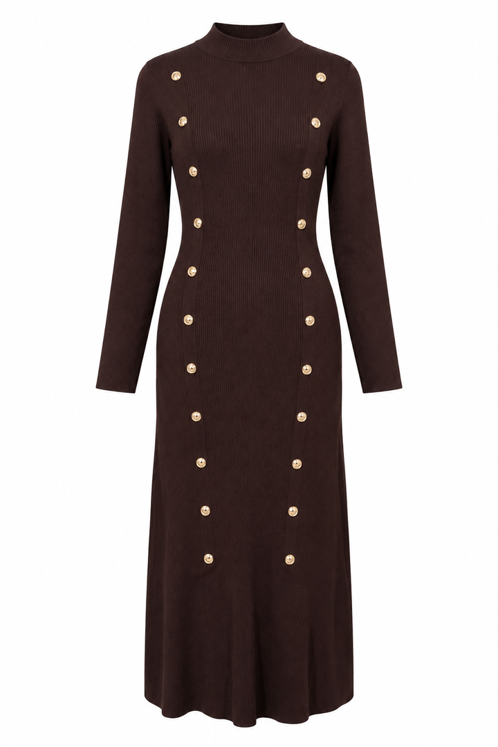 Melinda Military Knit Dress Chocolate