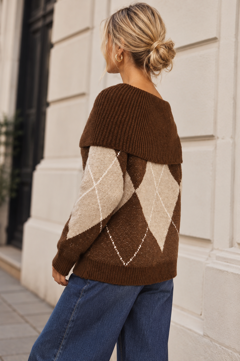 Argyle Bardot Jumper Chocolate