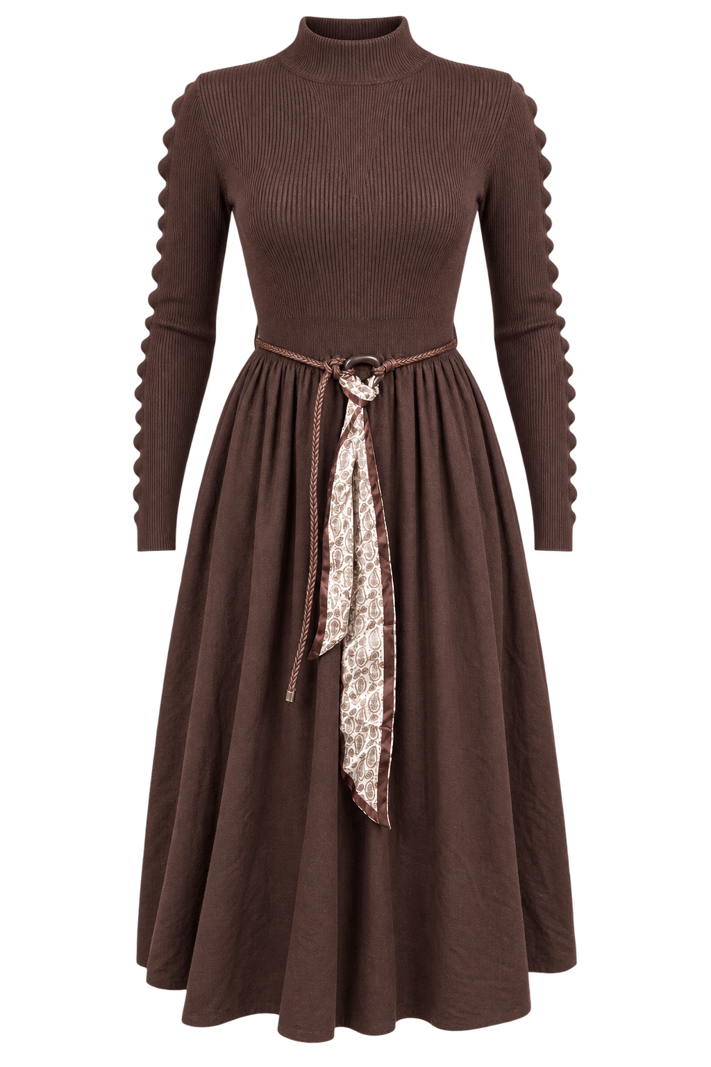 Jasmine Belted Knitted Dress Chocolate