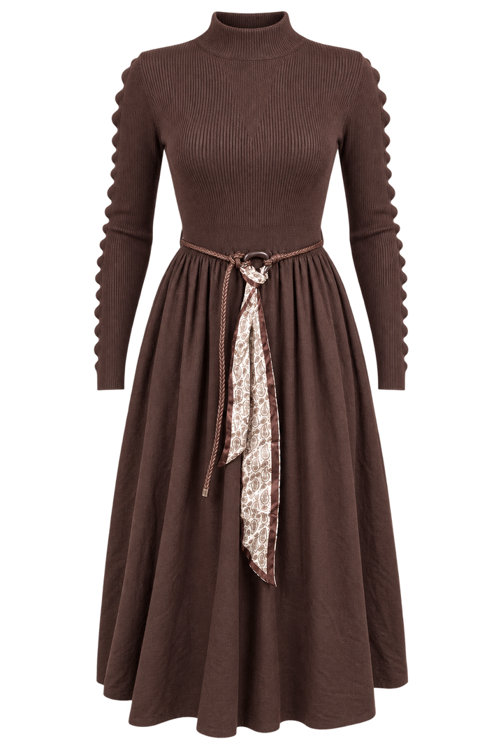 Jasmine Belted Knitted Dress Chocolate