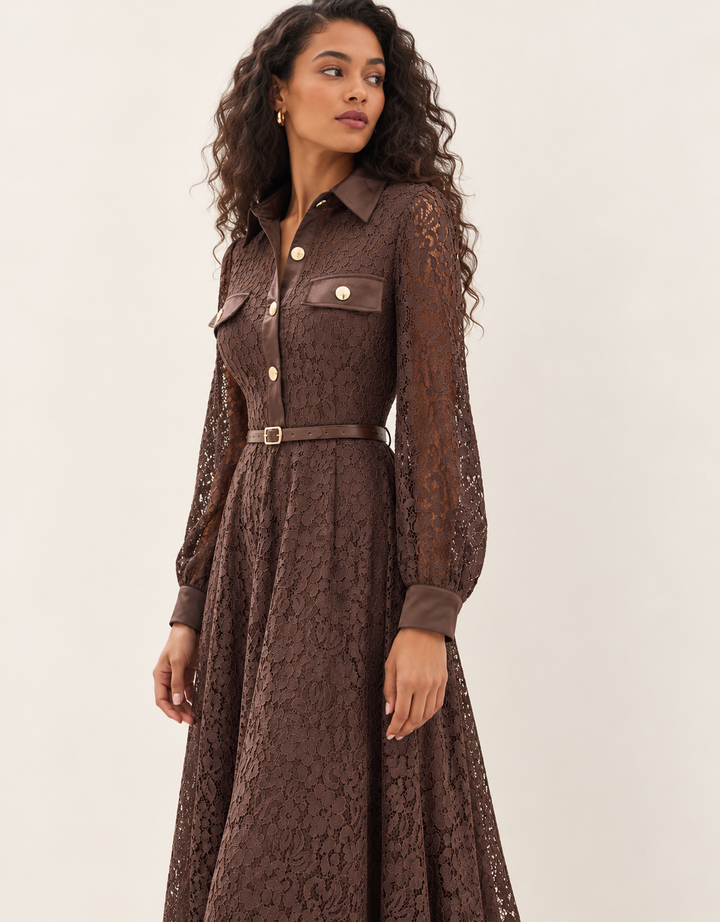 Vintage Romance Lace Dress Chocolate