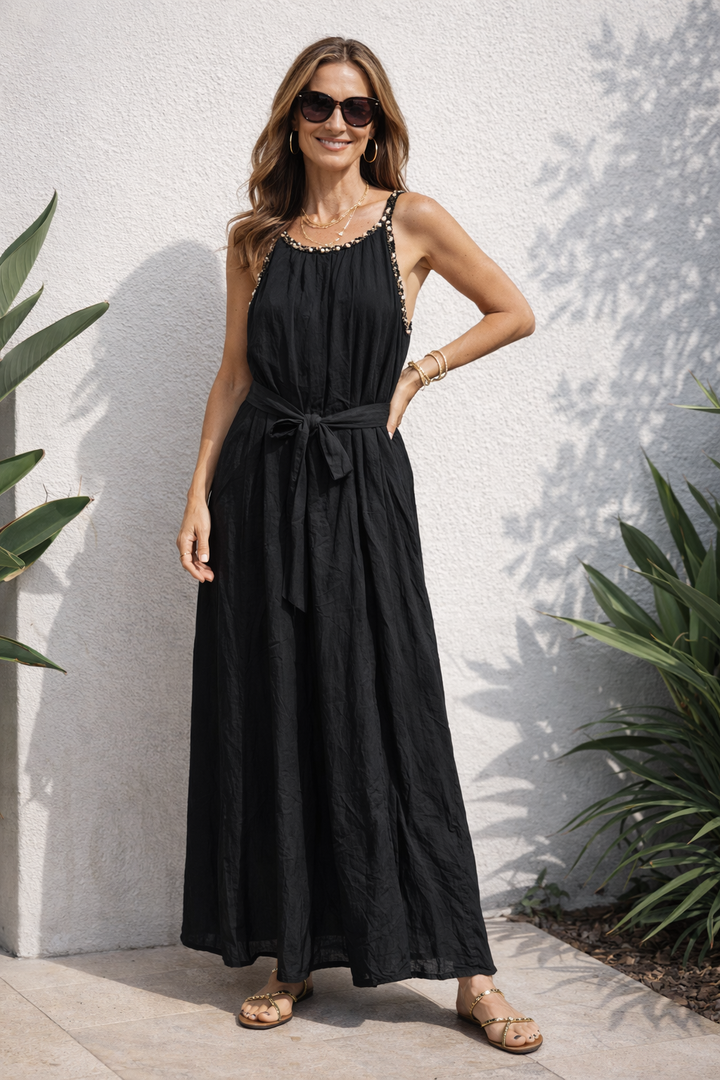 Aubrielle Pearl Trim Dress Black