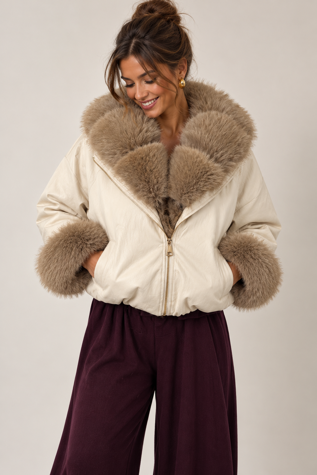 Neo Luxe Faux Leather Jacket Ivory
