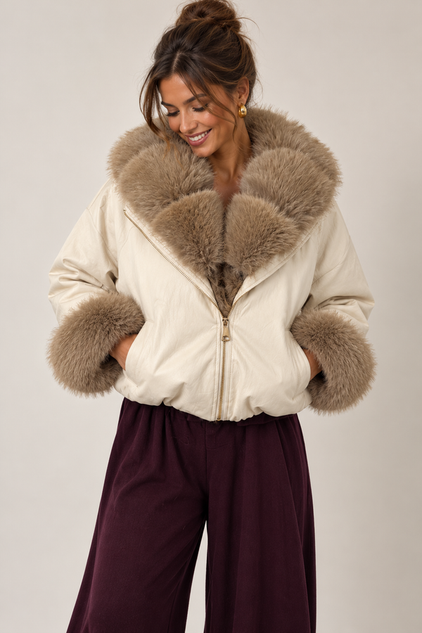 Neo Luxe Faux Leather Jacket Ivory