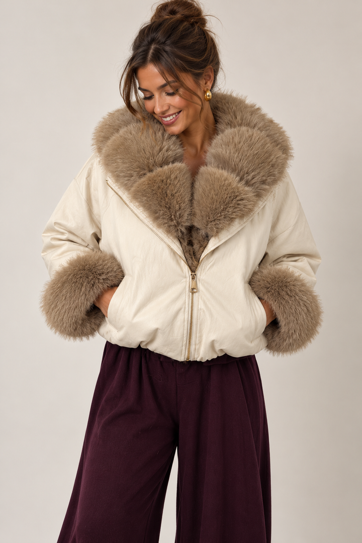 Neo Luxe Faux Leather Jacket Ivory