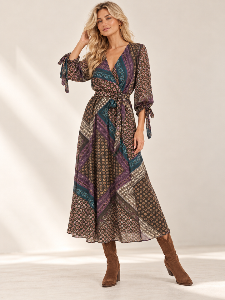 Vintage Patchwork Tie Dress Purple