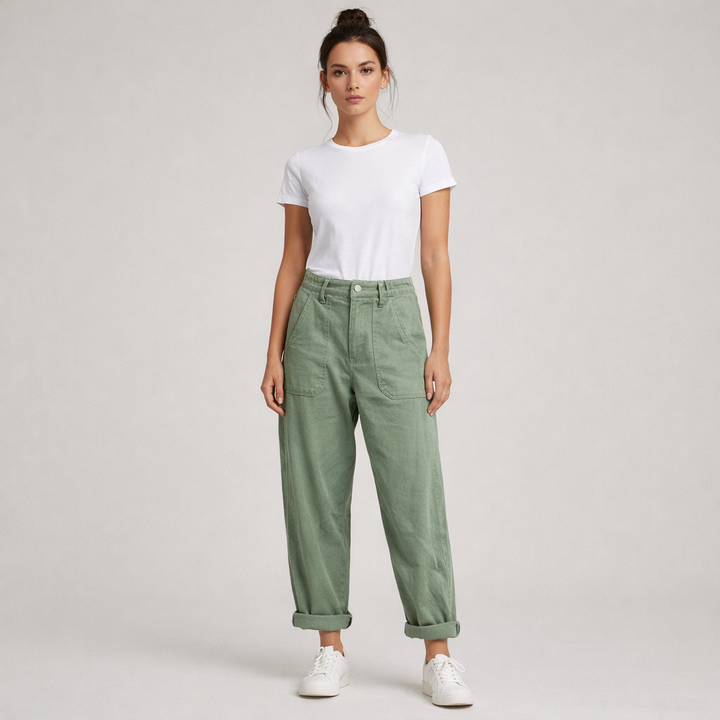 Mimi Barrel Leg Trousers Khaki