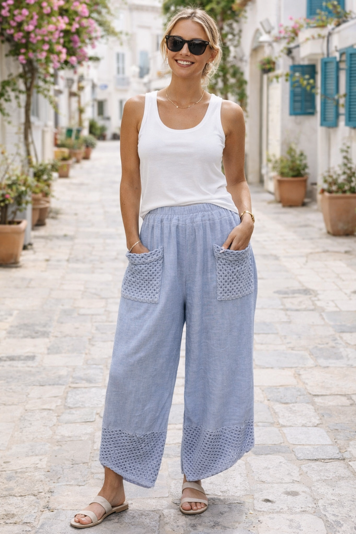 Celina Crochet Linen Trouser Denim
