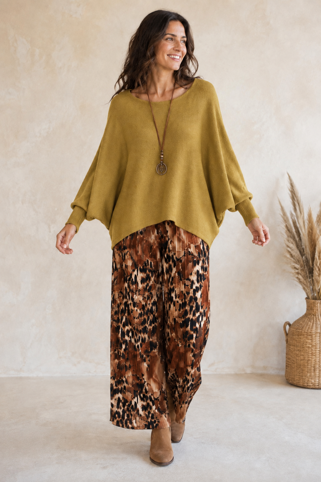 Mila Soft Knit Batwing Jumper Olive