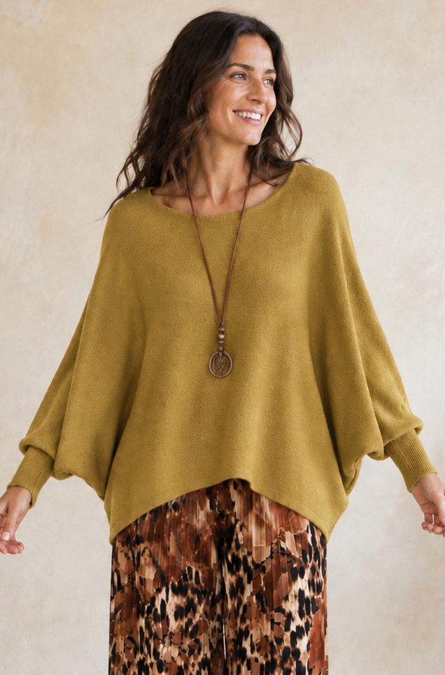 Mila Soft Knit Batwing Jumper Olive
