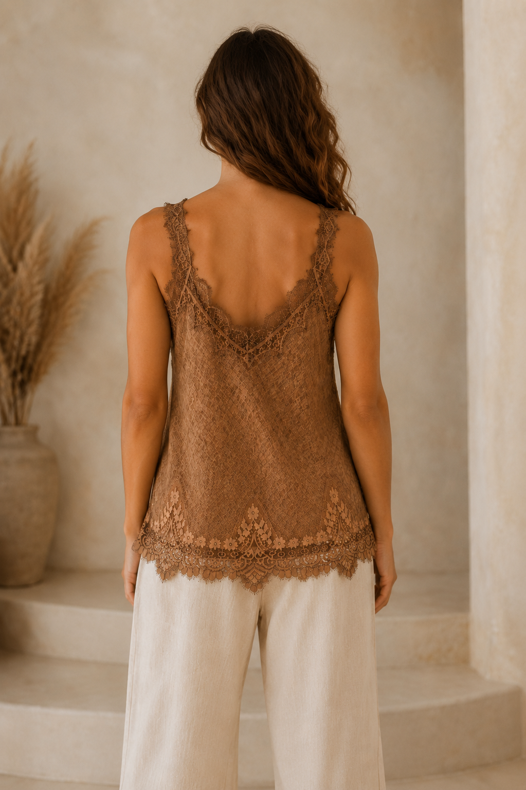 Etta Linen Lace Top Toffee