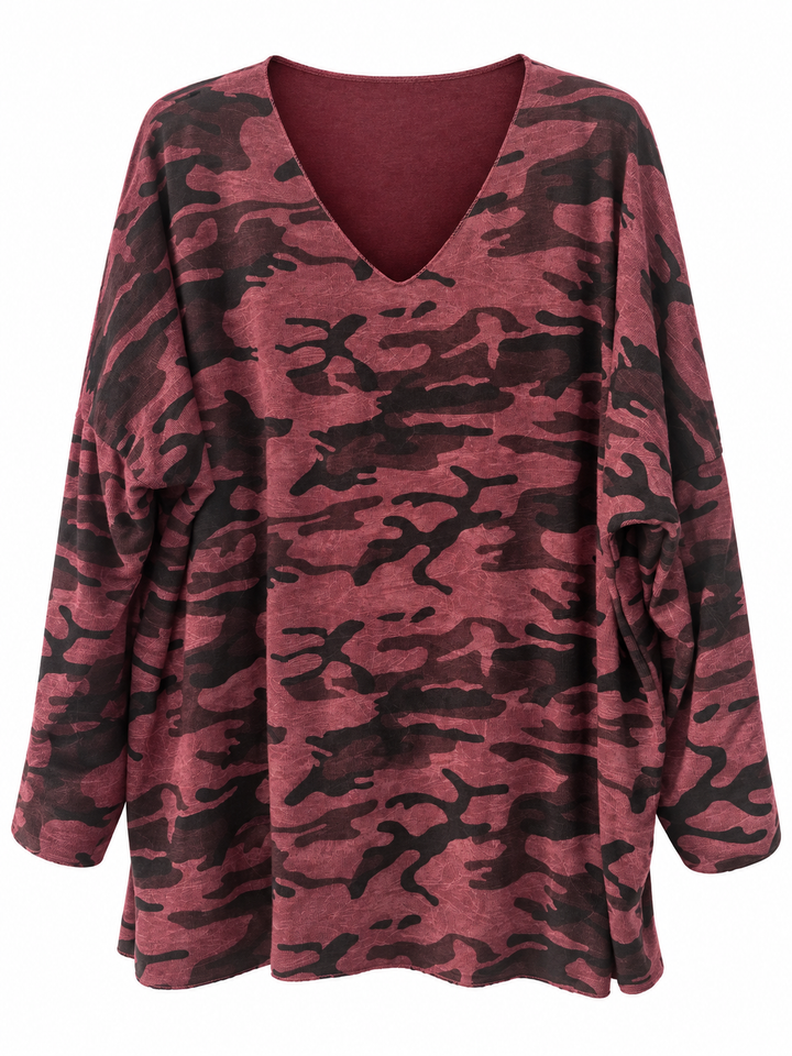Leona Camo Print Top Wine