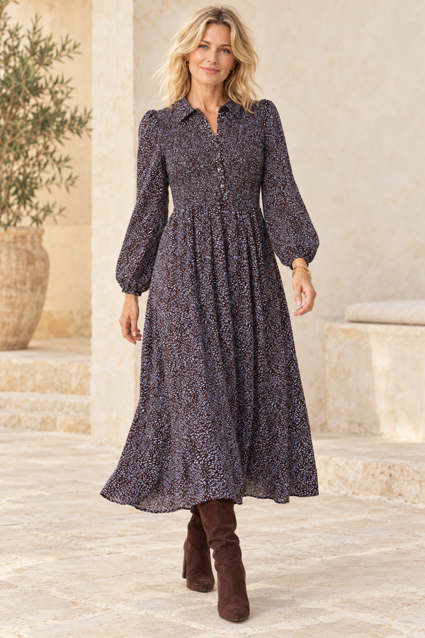 Shirred Button Magic Dress Chocolate