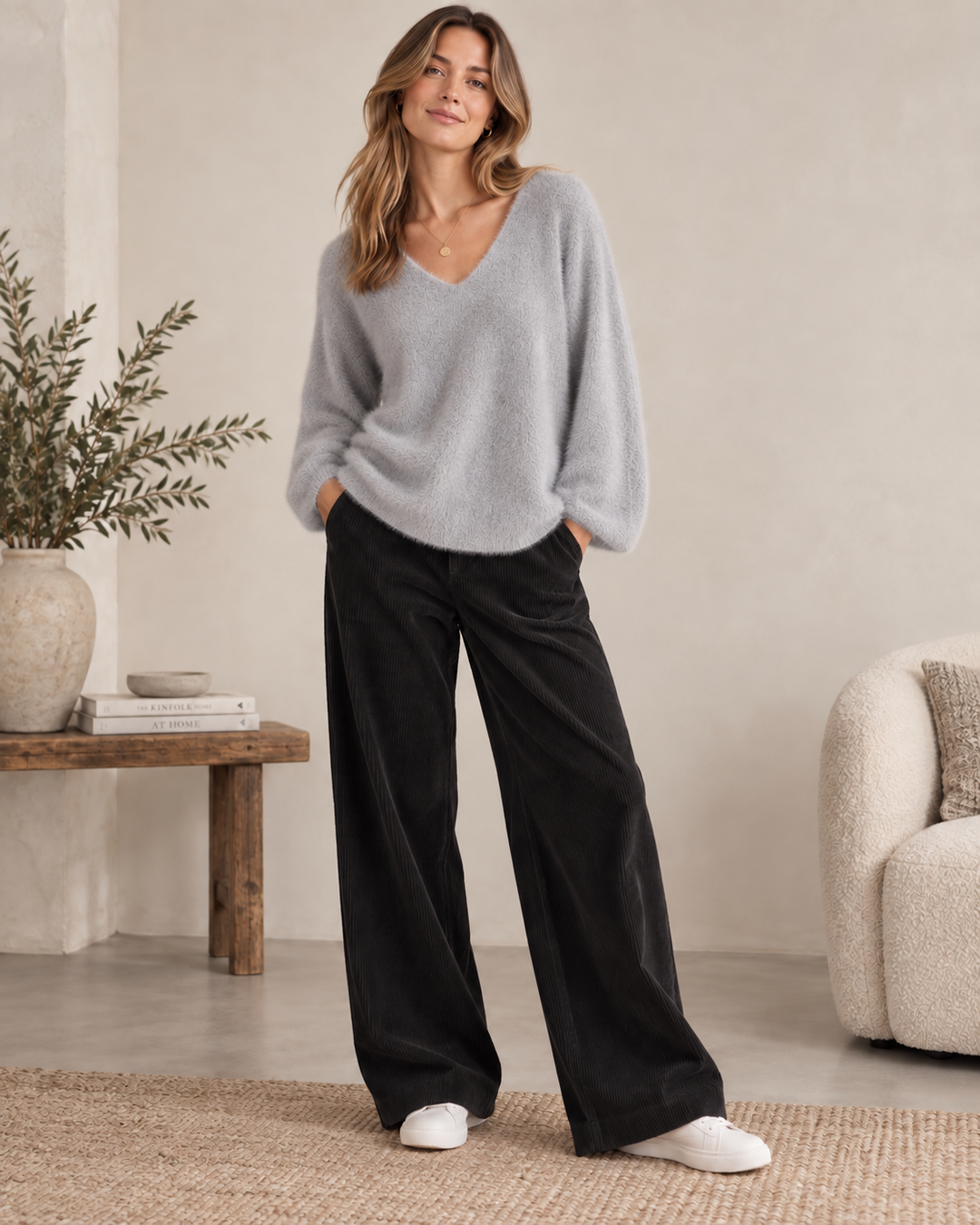 Kelly V-Neck Jumper Silver Grey