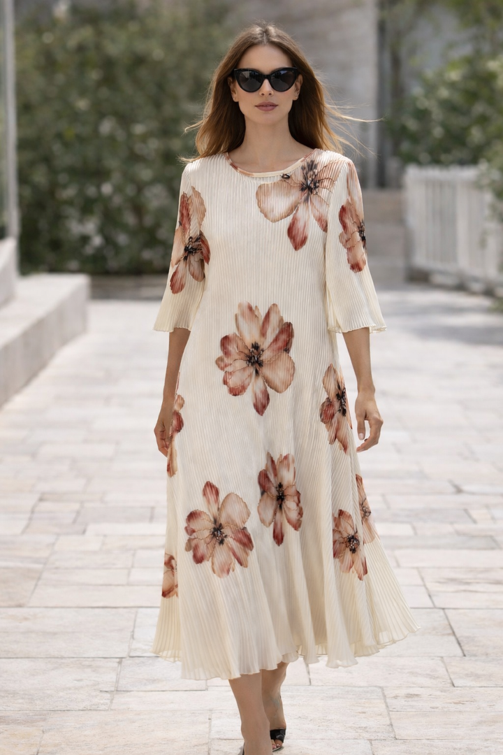 Petal Pleat Maxi Dress Cream