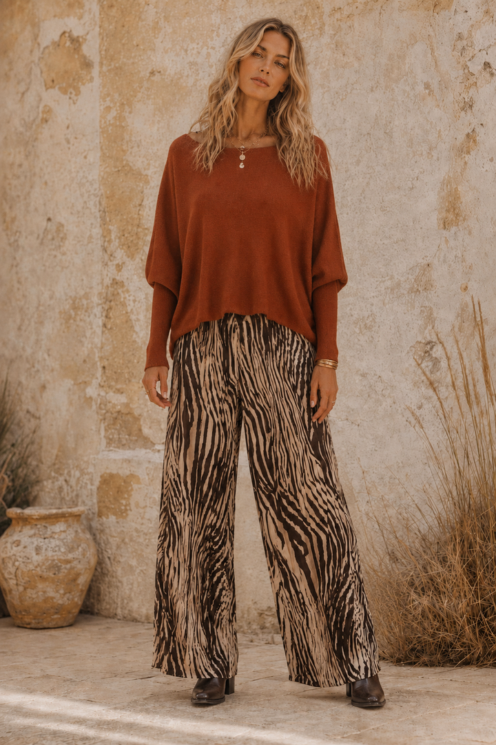 Abstract Zebra Pleat Trousers Chocolate