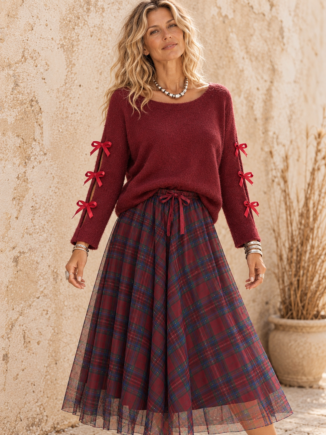Beatrice Bow Jumper Wine