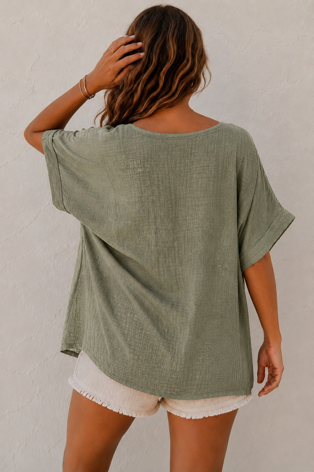 Tessa Cotton Cross Layering Top Khaki