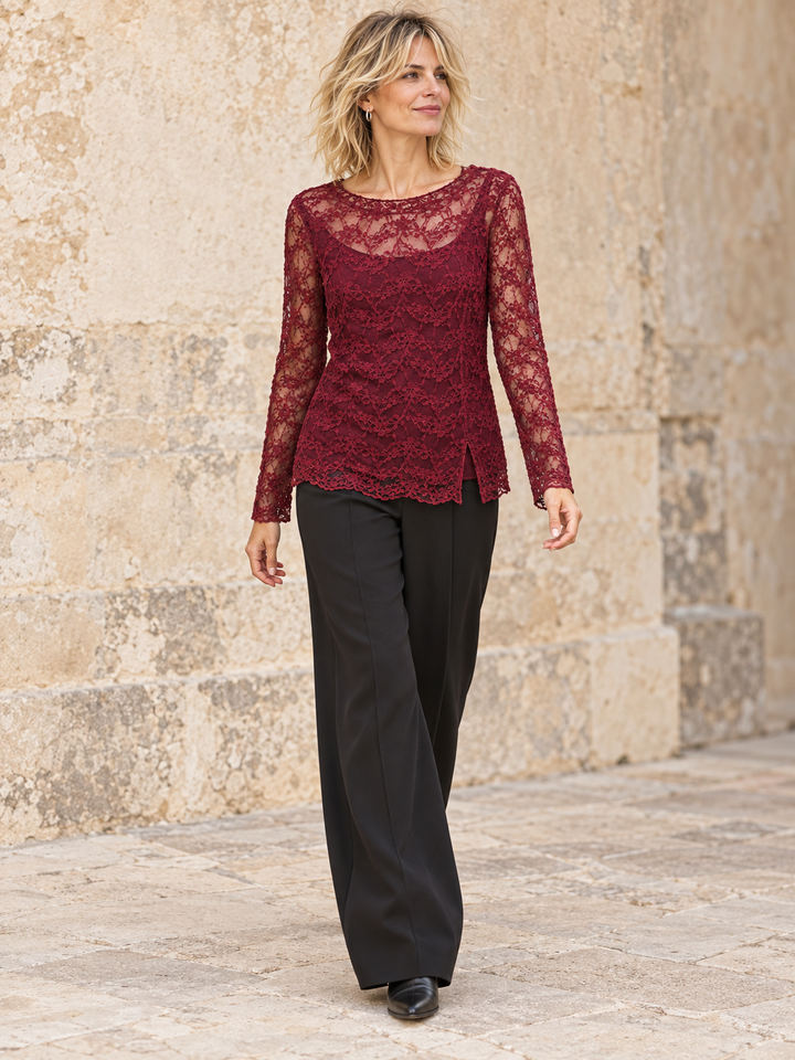 Yuna Lace Long Sleeve Top Claret