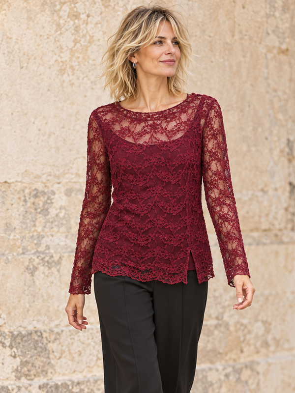 Yuna Lace Long Sleeve Top Claret