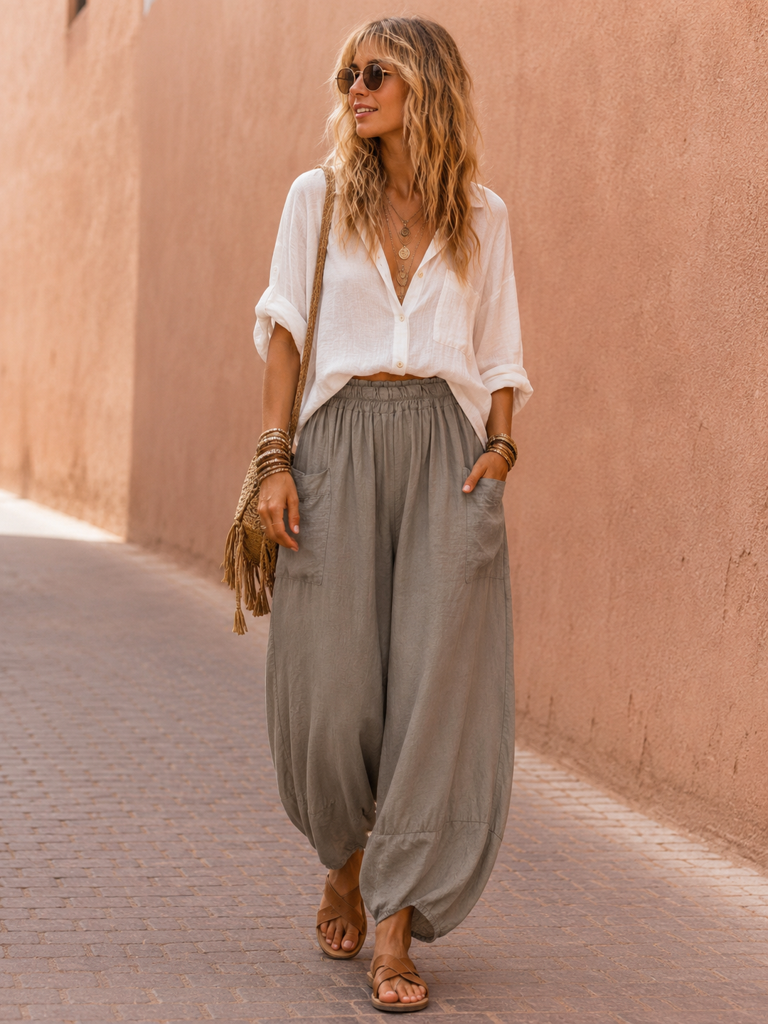 Tahlia Barrel Leg Trousers Mocha
