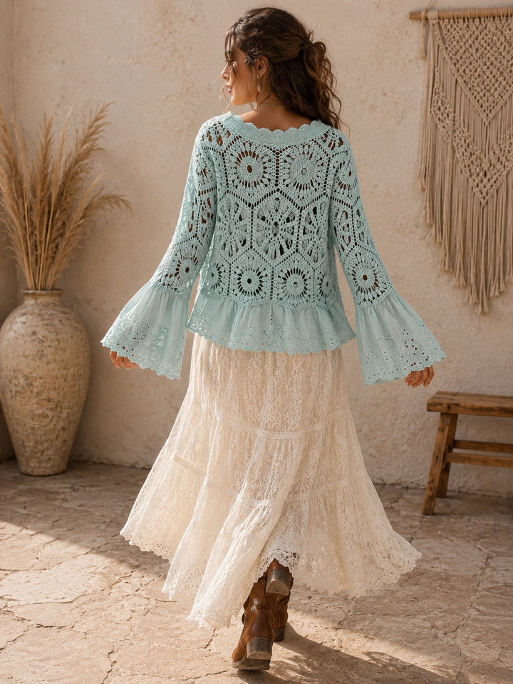 Mae Broderie Crochet Cardigan Aqua