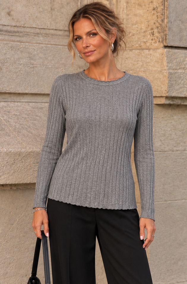 Tammy Rib Scoop Neck Top Grey