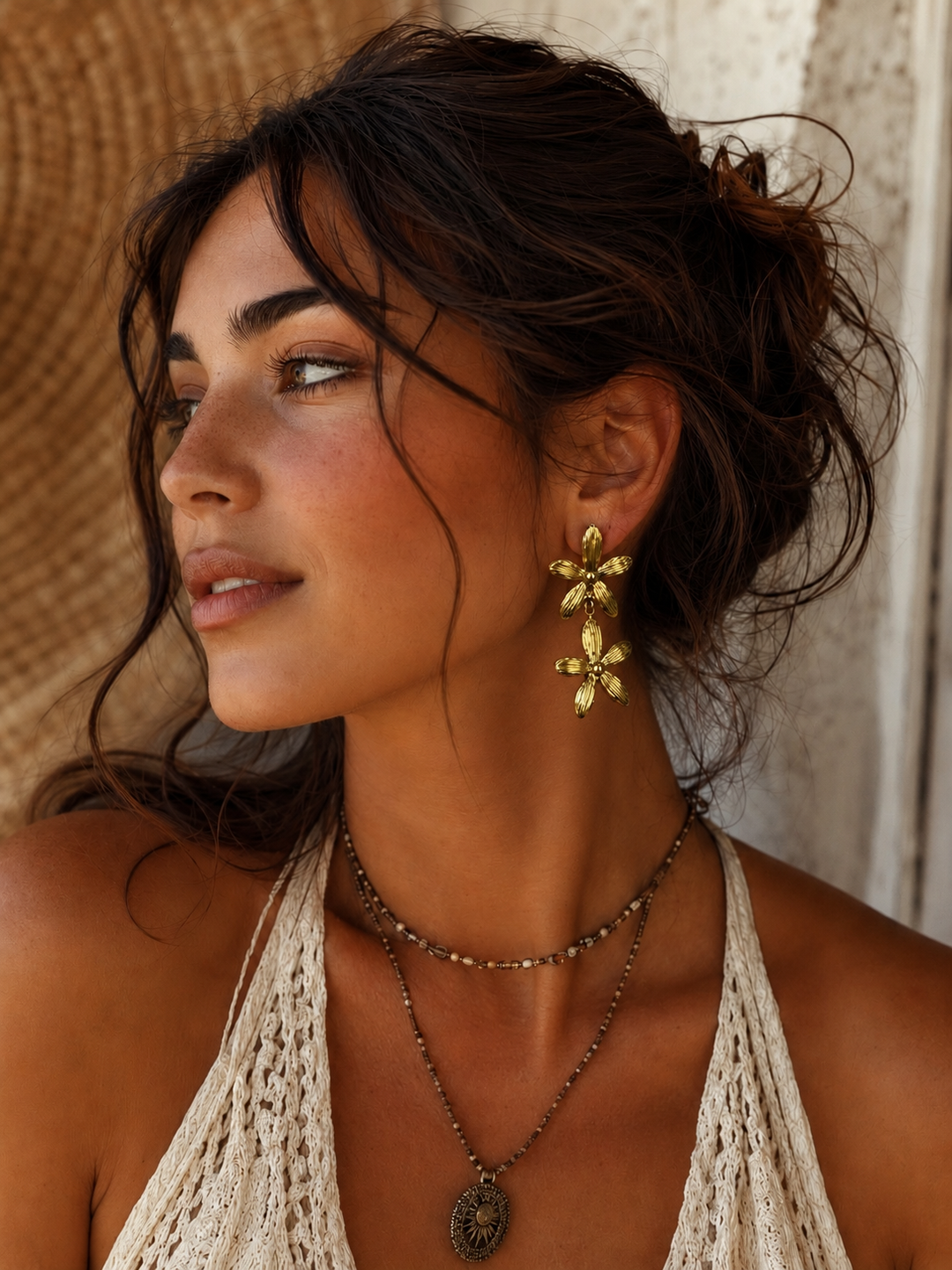 Golden Flower Drop Earrings
