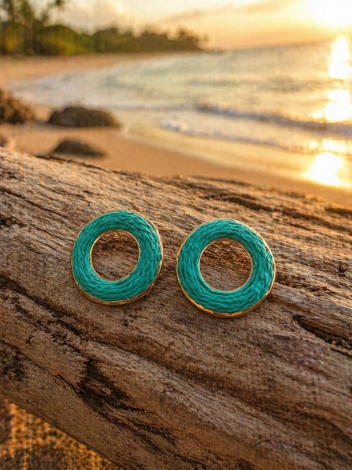 Marbella Sol Raffia Earrings Turquoise