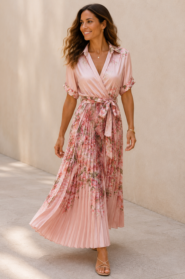 Fiora floral Pleat Dress Rose