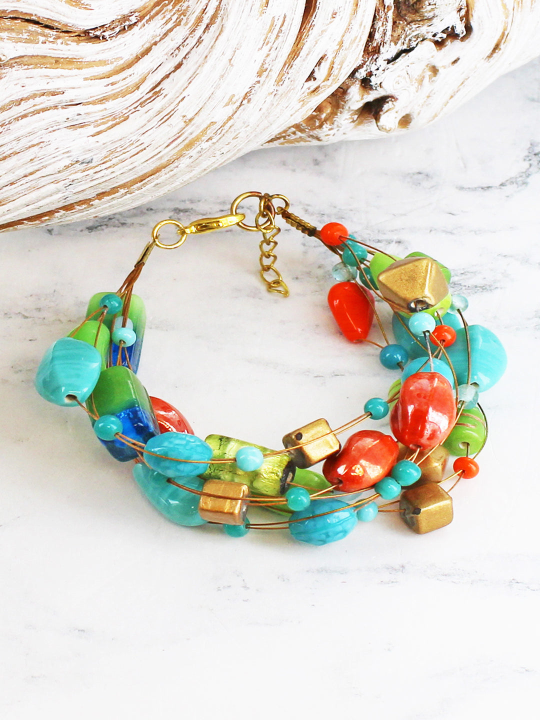 Luisa Glass Bead Bracelet Olive