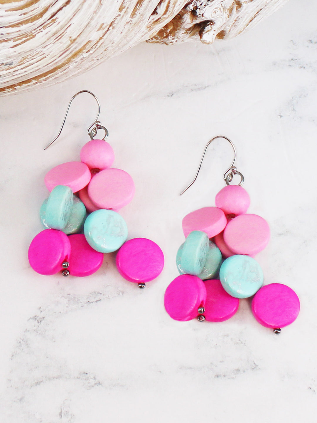 Mariana Wooden Cluster Earrings Pink